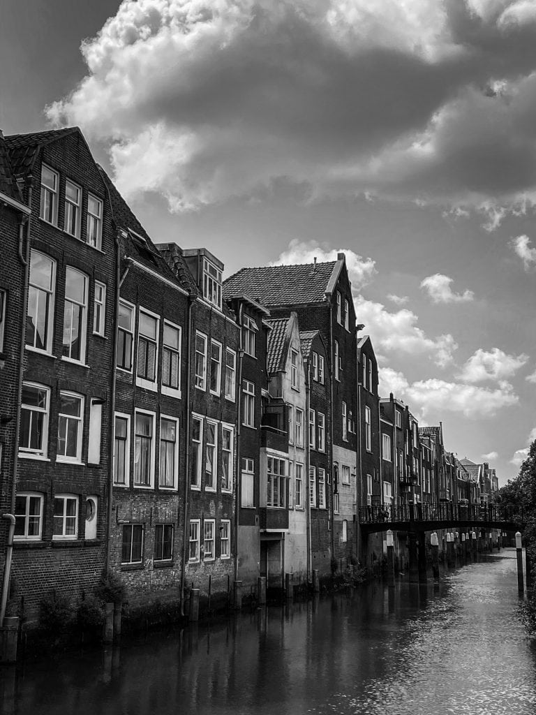 Dordrecht canal in black and white